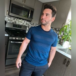 GUESS | Blue Short Sleeve Shirt with Mesh Stripes | Size XS